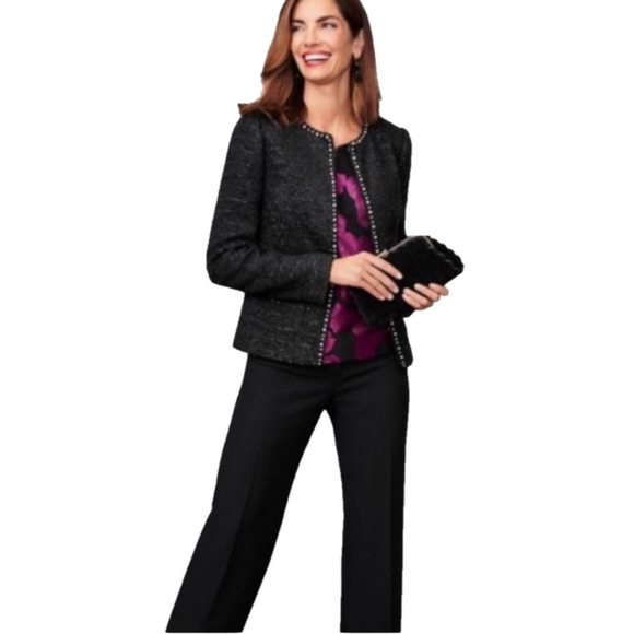 RSVP by Talbots Wool Blend Shimmer Boucle Tweed Jacket with Pearl Trim NWOT - Picture 3 of 16